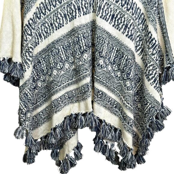 Calypso St. Barth Cotton Linen Cashmere Blend Cream Blue Gabena Poncho - Picture 3 of 7